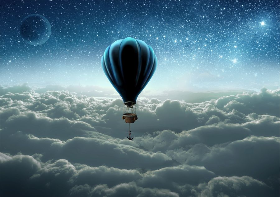 Картина на холсте Воздушный шар над облаками, арт hd1493301